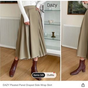 Pleated dropped panel midi skirt